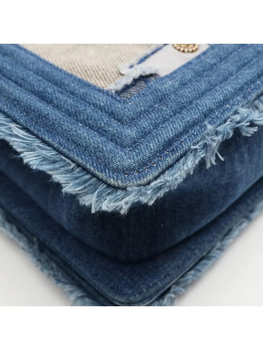 Chanel Shoulder Bag Boy Patchwork Denim Blue Chain